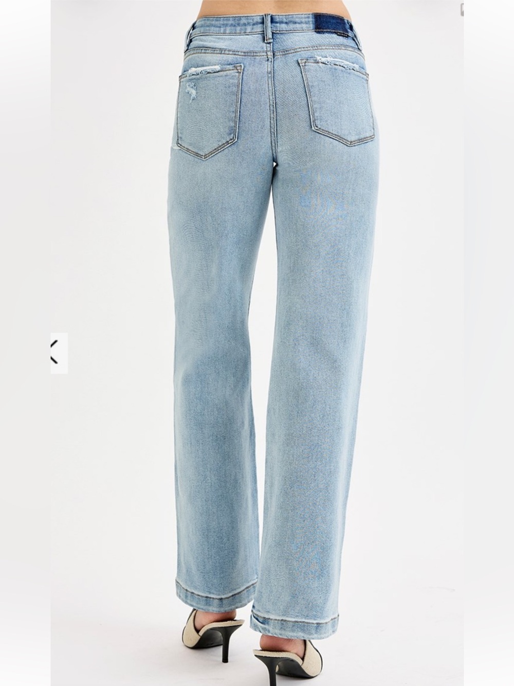 445 ❤️ RISEN ELASTIC BAND MID RISE WIDE LEG DISTRESSED JEANS - Picture 2 of 3